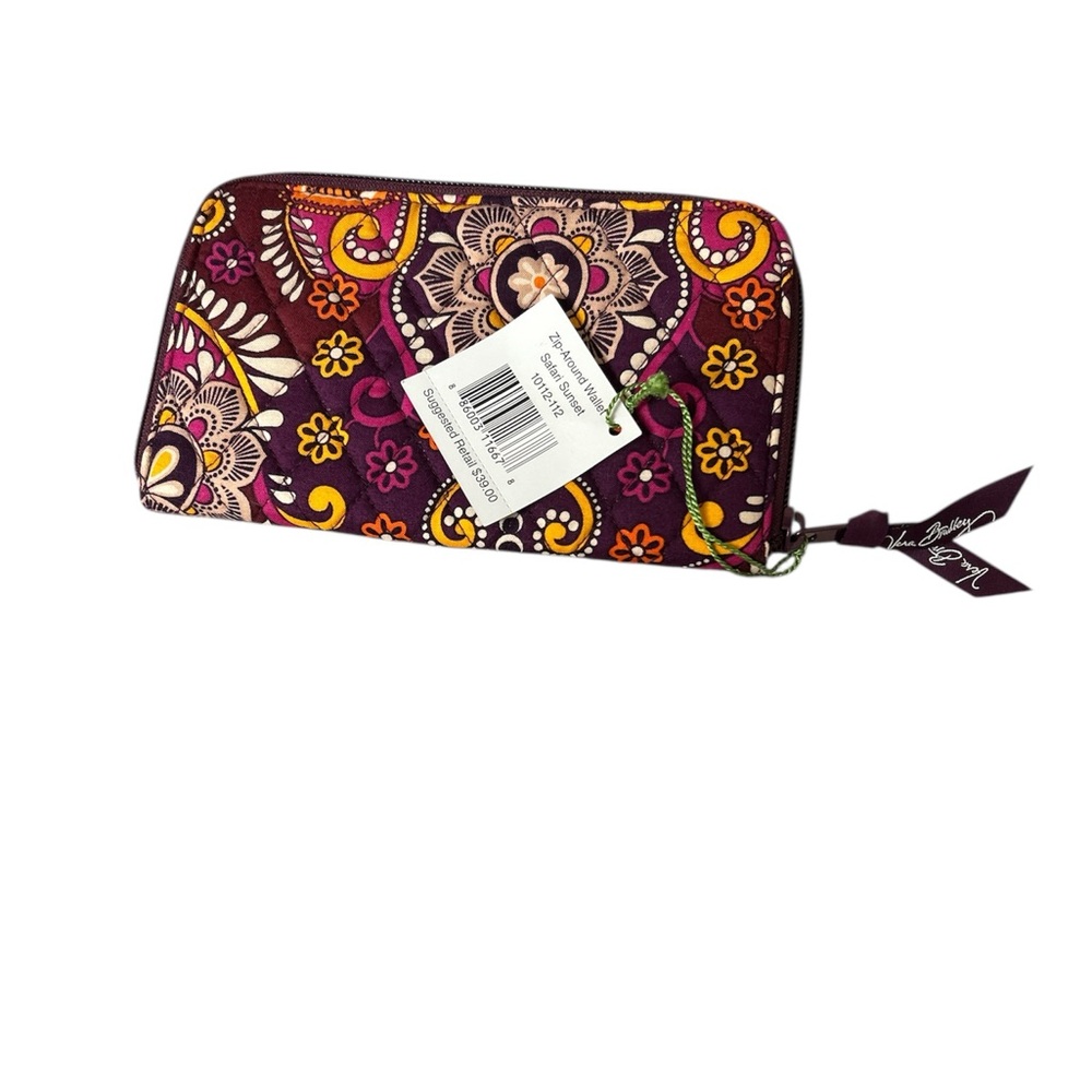 Vera Bradley Purple and Yellow Paisley, Sunset Safari Wallet—New with Tags